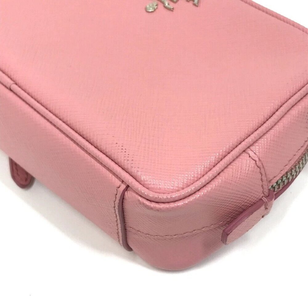 PRADA 1NF674 logo Shoulder pouch Cluch Bag Shoulder Bag Safiano Leather pink - Picture 3 of 13